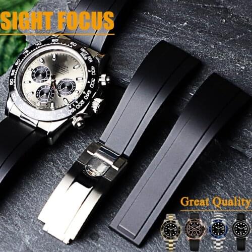 20mm Watch Band for Rolex Watch Man Yacht Master Submariner Daytona GMT Brush Folding Clasp Rubber Watch Strap Relogio Masculino