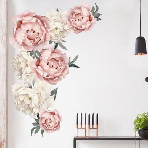 Pink White Watercolor Peony Flowers Wall Stickers for Kids Room Living Room Bedroom Home Decoration Wall Decal Home Decor Floral