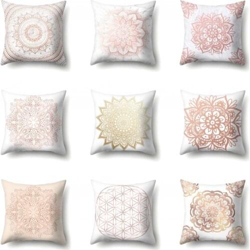 Pink Golden Cushion Cover Mandala Polyester Pillow Cover Fashion Pillows Decor Home Decor Throw Pillows Car Chair Seat 45x45cm