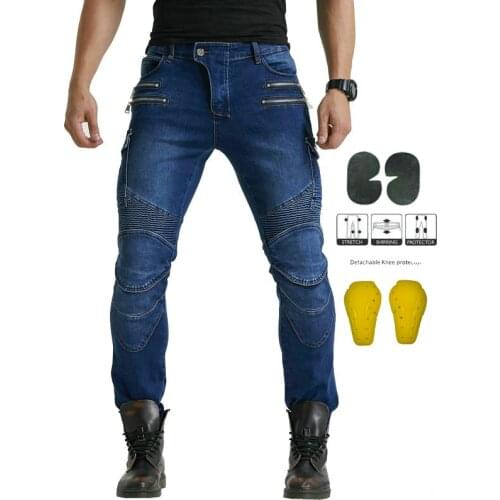 2021 High Denim Double Zipper Hockey Pants Motorcycle Riding Mens Off-road Leisure Motorcycle Pants with 4 Protector