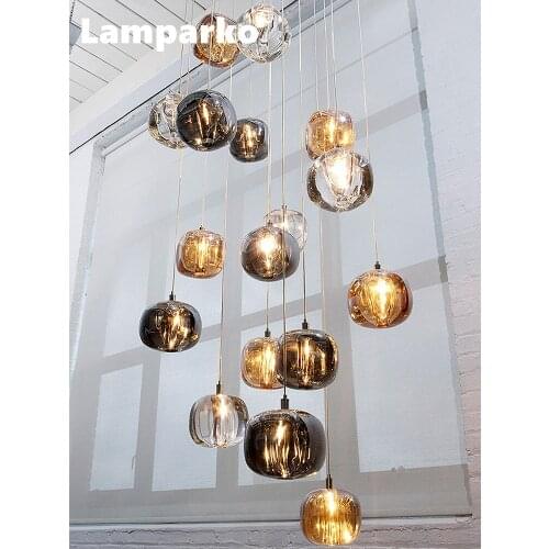 Nordic Glass Pendant Hanging Lamp LED Stair Ceiling Chandelier Lighting Kitchen Island Indoor Lighting Art Deco Dining Room Lamp