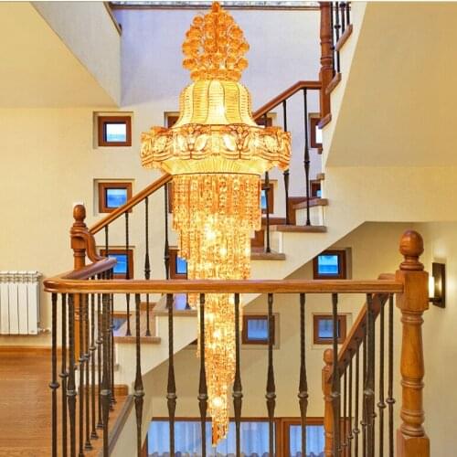 Modern Long Gold Crystal Chandeliers Lights Fixture Crystal Droplight Home Indoor Lighting Stair Way Hanging Lights AC90V-260V