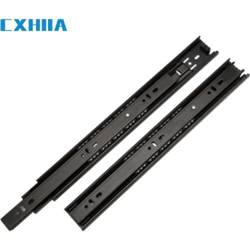 CXHIIA 4510 Black Three-Section Mute Drawer Slide Furniture Hardware Cabinet Wardrobe Door Computer Desk Slide