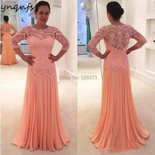 YNQNFS M03 2018 Mother Of The Bride Dresses Illusion Long Sleeves Sheath Lace Applique Party Evening Wedding Women Elegant