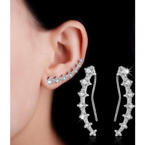 New High Quality Fashion Shiny Crystal 925 Sterling Silver Ladies`Stud Earrings Jewelry Christmas Gift Wholesale Hot Sale