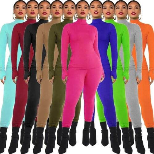 2020 Solid Turtleneck Bodycon Fitness Tracksuit Women 2 Piece Sets Basic Long Sleeve Top and Leggings Pants Casual Matching Sets