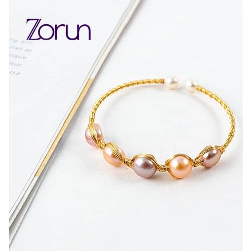 Zorun-Handmade Real Natural Freshwater Pearl Bracelet Fine Jewelry Gold Color Accessories Bangle for Women New Design