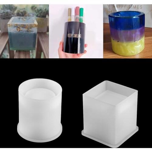 1pcs Square Round Epoxy Resin Pen Holder Mould Handmade UV Resin Stationary Mould For DIY Jewelry Findings Tools