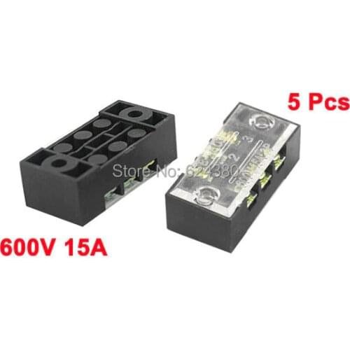 1 Pack ( 5 Pcs / Lot ) x Screw Terminal Barrier Block Wire Cable Connector Two 2 Dual Row 3 Position 15A 600V w/ Cover