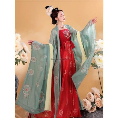 2021 woman hanfu chinese style tang dynasty fairy elegant dress oriental flower print stage dance costume festival wear hanfu