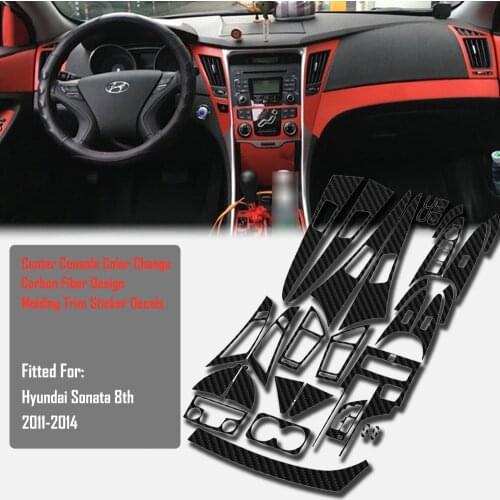 3D Carbon Fiber Design Car Interior Center Console Color Change Molding Sticker Decals For Hyundai Sonata 8 Th 2011-2014