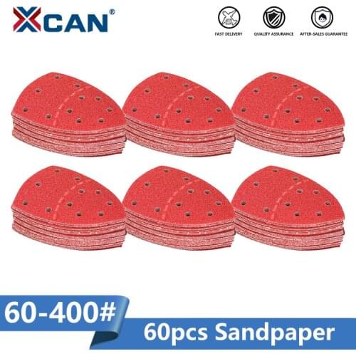 XCAN Self-adhesive Sandpaper 60pcs 60-400 Grit Sanding Paper Triangle 5 holes Delta Sander Hook Loop Sanding Disc Abrasive Tool