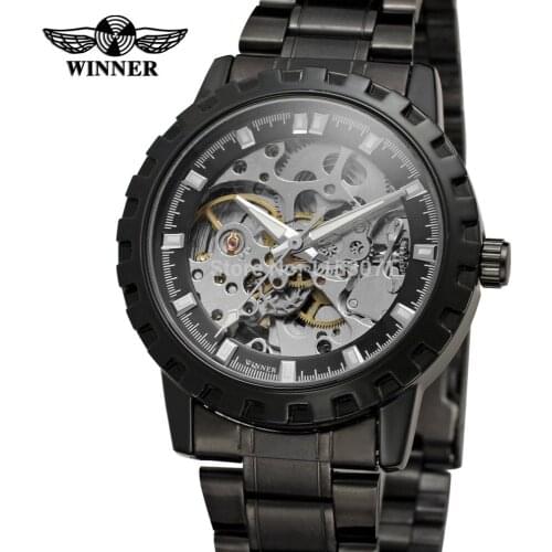 WRG8079M4B1 Winner Automatic skeleton men with gift box watch stainless steel bracelet factory company free shipping