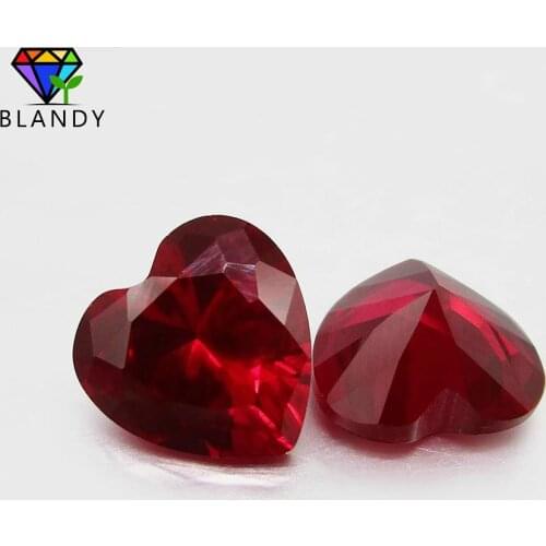 Free Shipping 5# Red Stone 3x3~10x10mm Heart Cut Red Gems Synthetic Corundum Stone For Jewelry