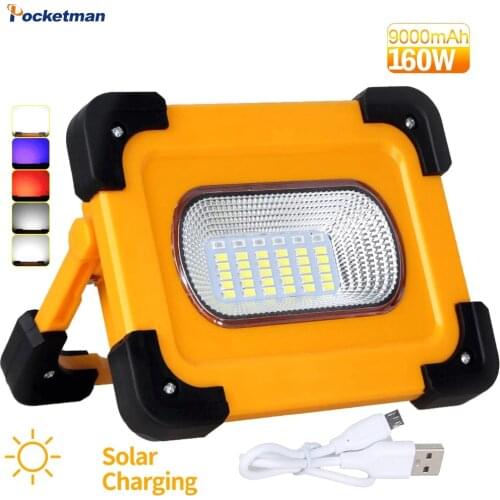 30000LM COB+LED Work Light 160W Solar/USB Charging Searchlight Spot Light Waterproof Flood Light Magnetic Emergency Light