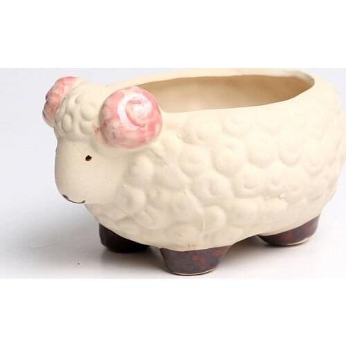 Cartoon Sheep Flowerpot Animal Ceramic Flowerpot Cute Vase Cactus Succulent Plants Potted Container Home Desktop Decoration