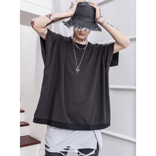 Summer ins dark black mens medium length oversize loose drop shoulder sleeveless T-shirt Cape Cape