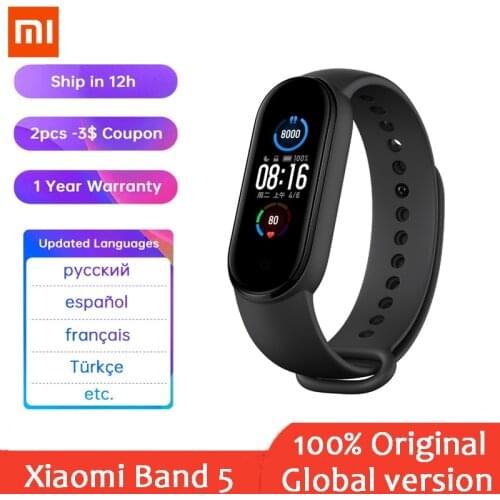 Global Version Xiaomi Mi Band 5 Sport Wristband Heart Rate Fitness Tracker Bluetooth AMOLED Screen Smart Band 4 Color Bracelet