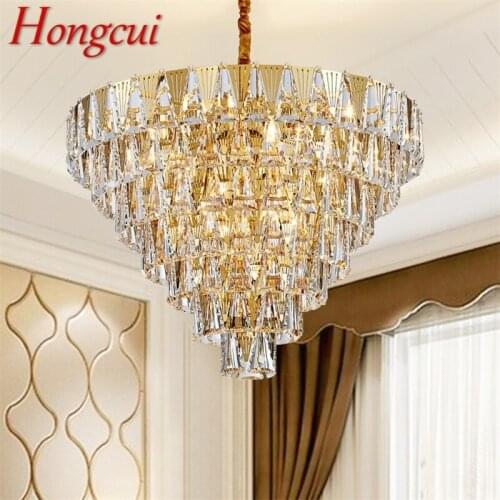 Hongcui Modern Crystal Chandelier Gold Luxury LED Ceiling Fixtures Decorative For Living Room Dining Room Villa Duplex