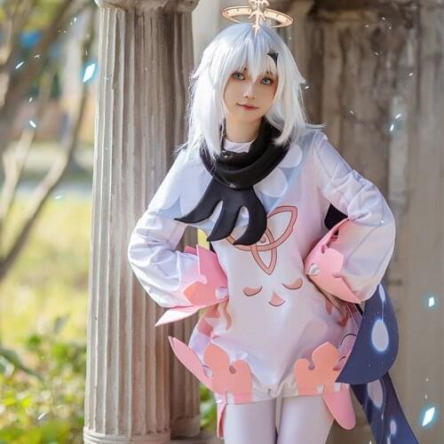 Game Genshin Impact NPC Traveler Paimon Cosplay Costume Anime Fancy Outfits Adult Jumpsuit Halloween Carnival Uniforms