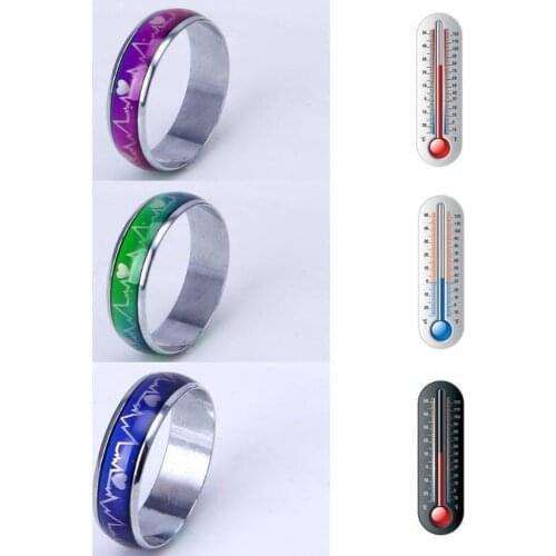 Temperature Sensing Ring 6mm Platinum Quality ECG EXO Constellation Color Ring Color Mood Emotion Temperature Ladies Jewelry