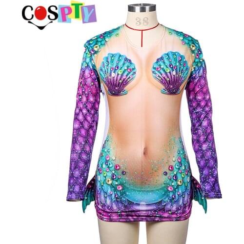 Cospty Adult girl Halloween Carnival Dress up 3D Printed T Shirt Cosplay Sexy Mermaid Costume