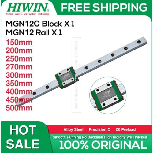 Free Shipping Alloy Steel HIWIN MGN12 Linear Rail 300 350 400 450 500mm Linear Guides + HIWIN MGN12C Carriage Linear Rail Block