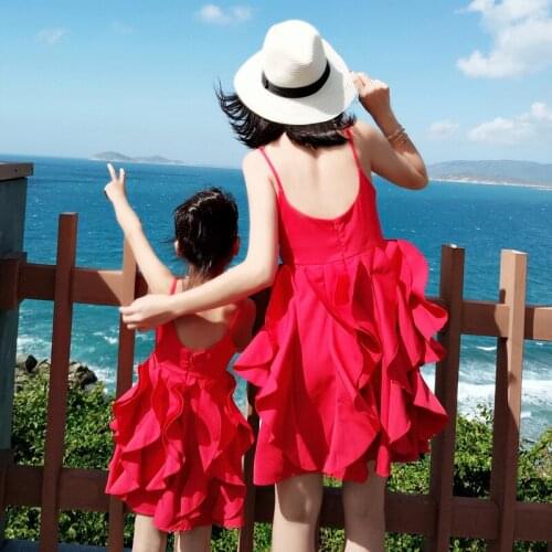 Fashion Family Matching Clothes Women Sexy Halter Tiered Dress Baby Girl Mini Dress Mom Baby Girl Party Clothes