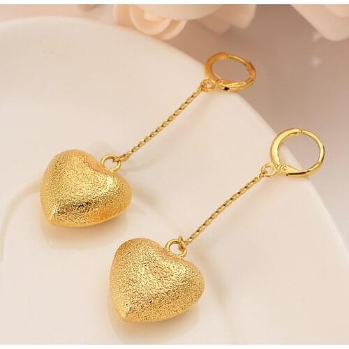 Fashion 24k Gold Filled Womens Drop Earring Dangle Earring Charms heart pendant Jewelry brincos Vintage girls kids gift