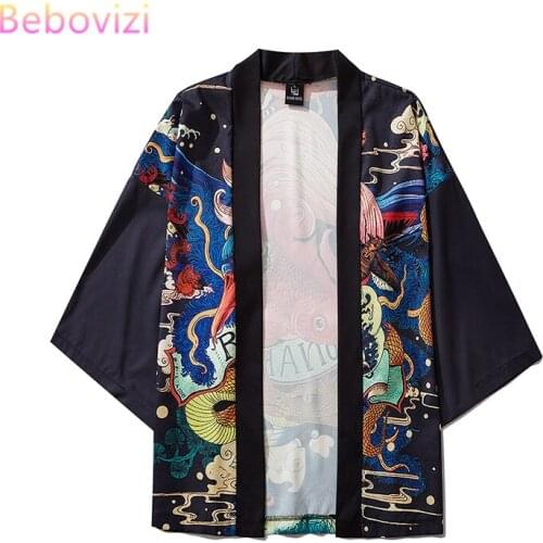 2020 New Balck Loose Red carp Summer Beach Cardigan Harajuku Japanese Kimono Style Women Men Tops Shirts Asian Clothes