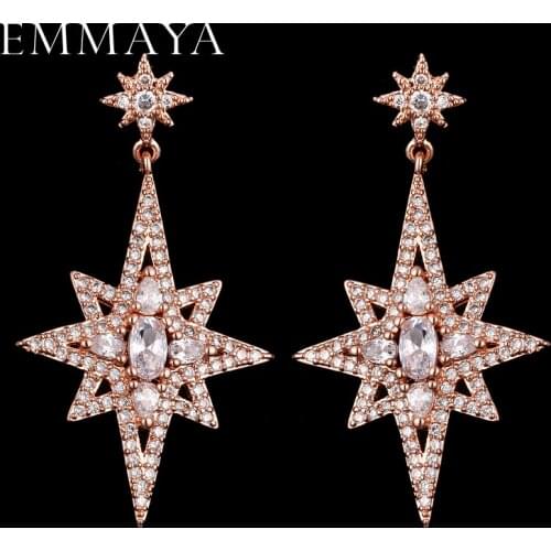 EMMAYA New Fashion Geometric Luxury Double Star Snowflake Earrings For Women Classic Jewelry Rose Gold Color