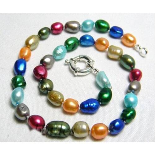 Charming Pearl Jewellery,18inches 7-9mm Multicolor Baroque Freshwater Pearl Necklace,Beautiful Women Jewelry Gift