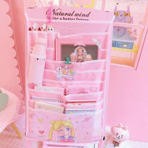 Cartoon Printing Hanging Storage Bag Pockets Wall Mounted Wardrobe Hang Bag Wall Pouch Cosmetic Toys Organizer