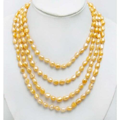 Qingmos 80'' Women Trendy Orange Pearl Necklace with Baroque 7-9mm Natural Freshwater pearl-nec6450 whole/retail Free shipping