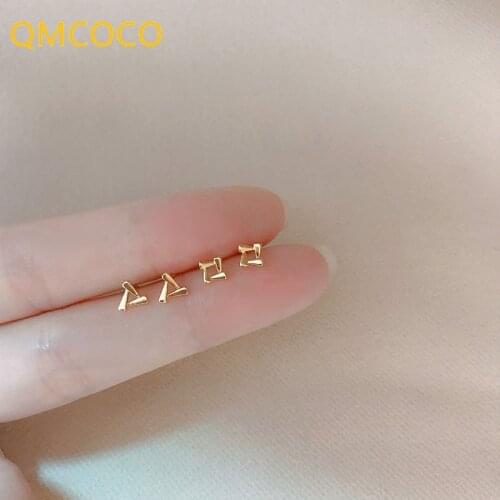 QMCOCO Triangular And Square Geometric Ear Stud 925 Silver Simple Delicate Earrings Temperament For Women Party Gifts