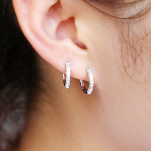 Classic small hoop earring for women female jewelry high quality 925 sterling silver Paved clear Cubic zirconia earrings 3 color