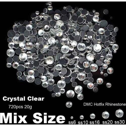 Hotfix Rhinestones Sticker Strass Crystal Mixed Sizes SS6 SS10 SS16 SS20 SS30 720pcs For 3D Nails Art Backpack Design Decoration