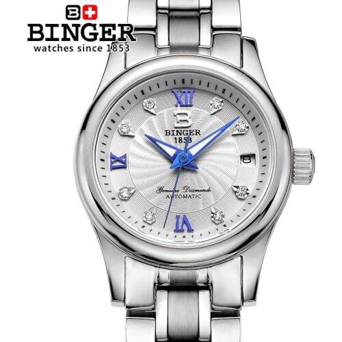 Switzerland BINGER Womens Watches Luxury Diamond Automatic Mechanical Watches Full steel Clock Female Wristwatches B-603L