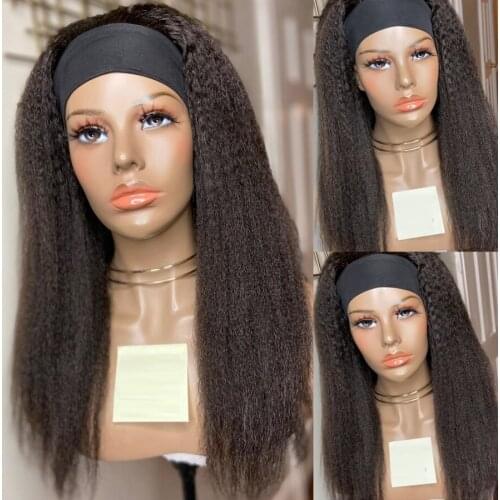 Topnormantic Nature Color Human Hair Kinky Straight Wigs Brazilian Remy Human Hair Headband Wig For Women