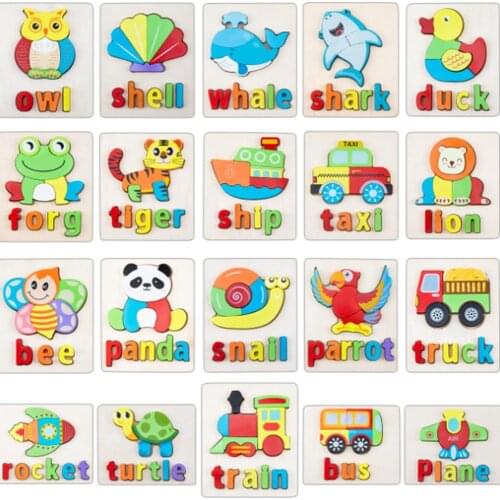 3D Three-dimensional Word Hand Jigsaw Puzzle Childrens Wooden Early Education Toy Traffic Animal Jigsaw Puzzle