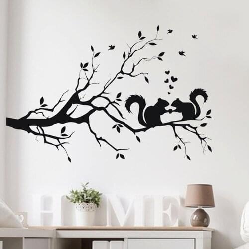 Vinyl Squirrel On Long Tree Branch Wall Sticker Animals Cats Art Decal Kids Room Home Decoration Room Wall Art Wallpaper