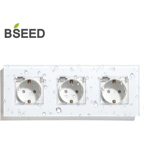 BSEED Waterproof Triple EU Standard Power Socket 110-250V Electrical EU Socket White Black Gloden Crystal Glass Panel