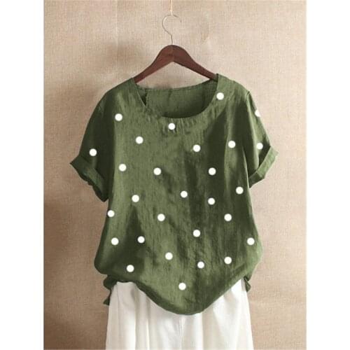 Green Polka Dot T Shirt For Women All-Match Summer Tees Loose Plus Size 5XL Short Sleeved Casual O-Neck T-Shirt Woman Clothes