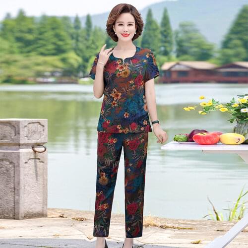 2 Piece Sets Women Summer T-shirt and Pants 2020 Summer Two Piece Set Tops and Pants Women Plus Size Print Casual Women Blouses