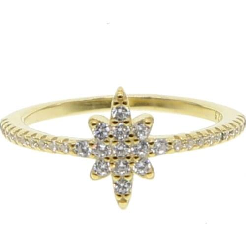 Lovely six-pointed star ring latest gold color northstar sun burst design minimalist girl women jewelry 925 sterling silver