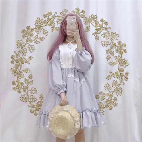 MAGOGO Daily Lolita OP Dress Japanese Soft Sister Girl Female Classical Lantern Sleeve Dress