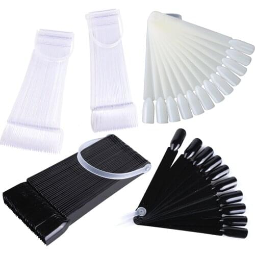1Set Fake Nail Tips Fan Design Color Card Clear Nature Black Nail Art Display Practice Acrylic Gel Polish Manicure Tool LA386