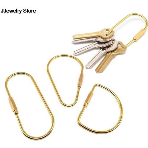 1pc Brass Keychain With Lock D Key Chain Golden Camping Carabiner Survival Camping Equipment Buckles Hooks Key Ring Accessories