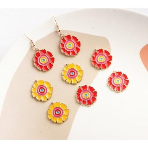 10PCS Alloy Enamel Sunflower Charms Gold Base Metal Daisy Flowers Pendants for Earrings Bracelet DIY Making Accessories Gifts