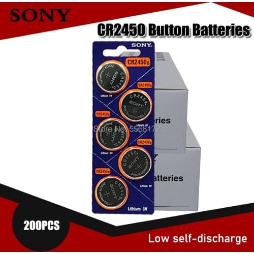 200PCS 100% Original Sony CR2450 CR 2450 3V 550mah Lithium Batteries For Watches clocks hearing aids Pedometer Button Coin Cell